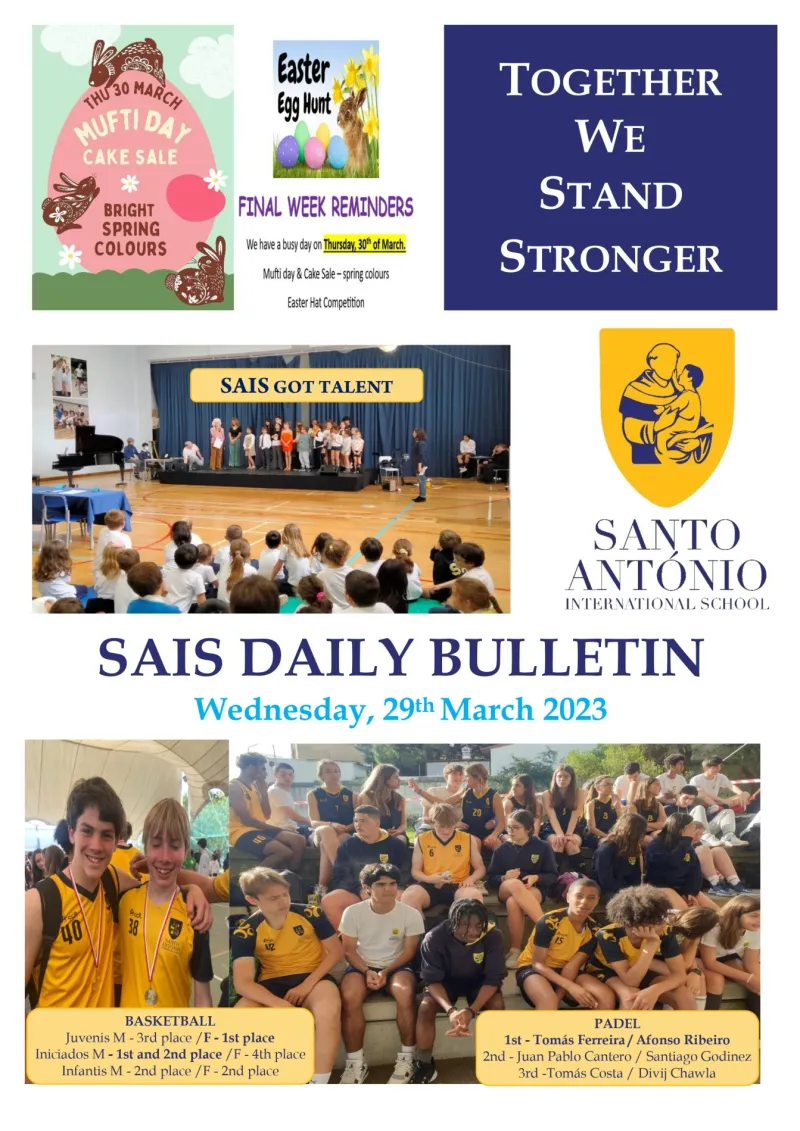 Daily bulletin Wednesday 29th MARCH SAIS